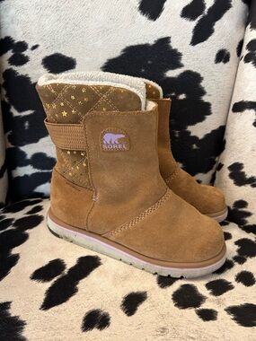 Sorel Kids Brown Suede Star-Trim Winter Boots with Cream Lining
